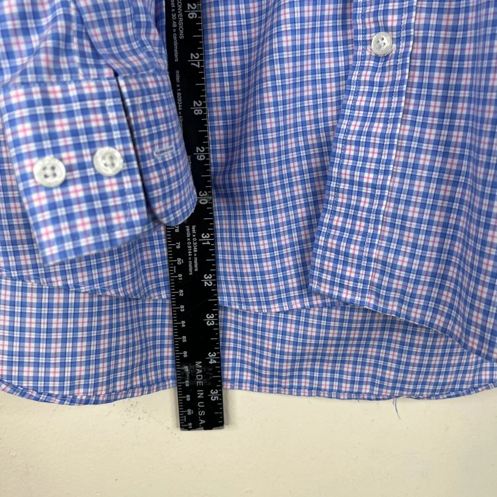 Lauren Ralph Lauren Shirt Mens 18 36/37 Blue Pink Plaid Stretch Tall Fit Button